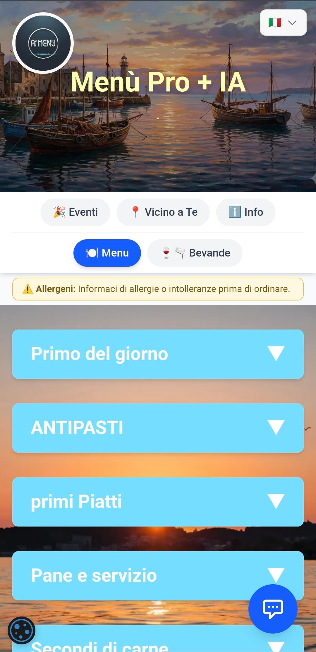 Esempio reale di menu consultabile tramite QR Code con AiMenu